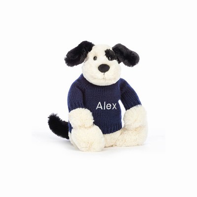 Jellycat Bashful Black & Cream Cachorro with Navy Jumper | RDIZ-03687